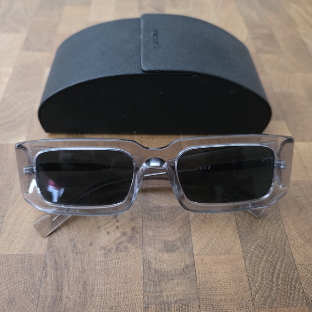 Prada PR06YS Gray/clear Rectangular Sunglasses